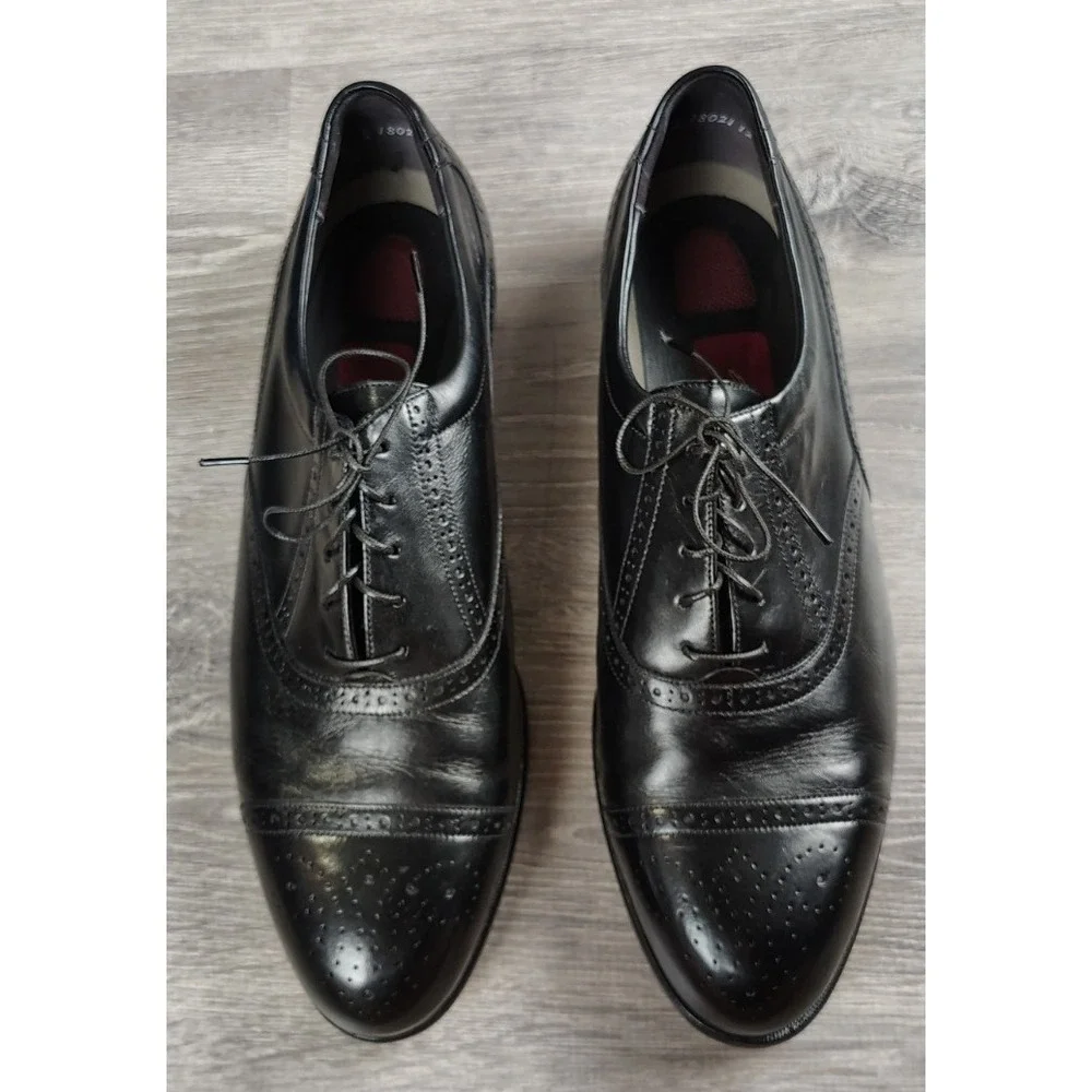 Easy Spirit Men 12 Black Leather Cap Toe‎ Oxford Brogue Dress Shoes Lace USA